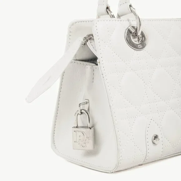 Christian Dior Lady Dior East-West White Leather Double Handle Bag - Picture 9 of 14